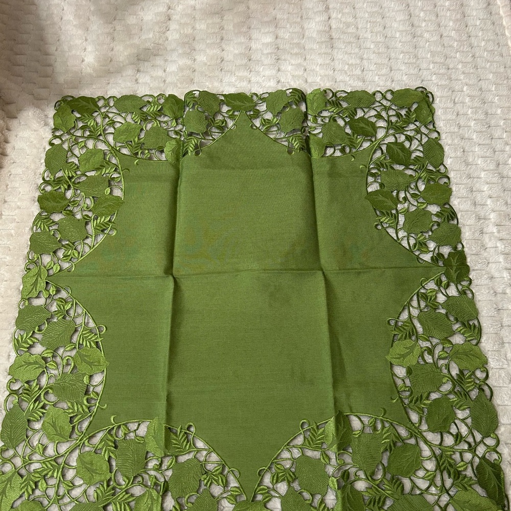 2 table cloths - Wimpole Street Creations Green Embroidered Table cloth.